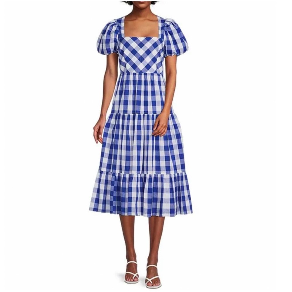 Antonio Melani Amara Gingham Tiered Flounce Hem A-Line Midi Dress - Picture 8 of 8